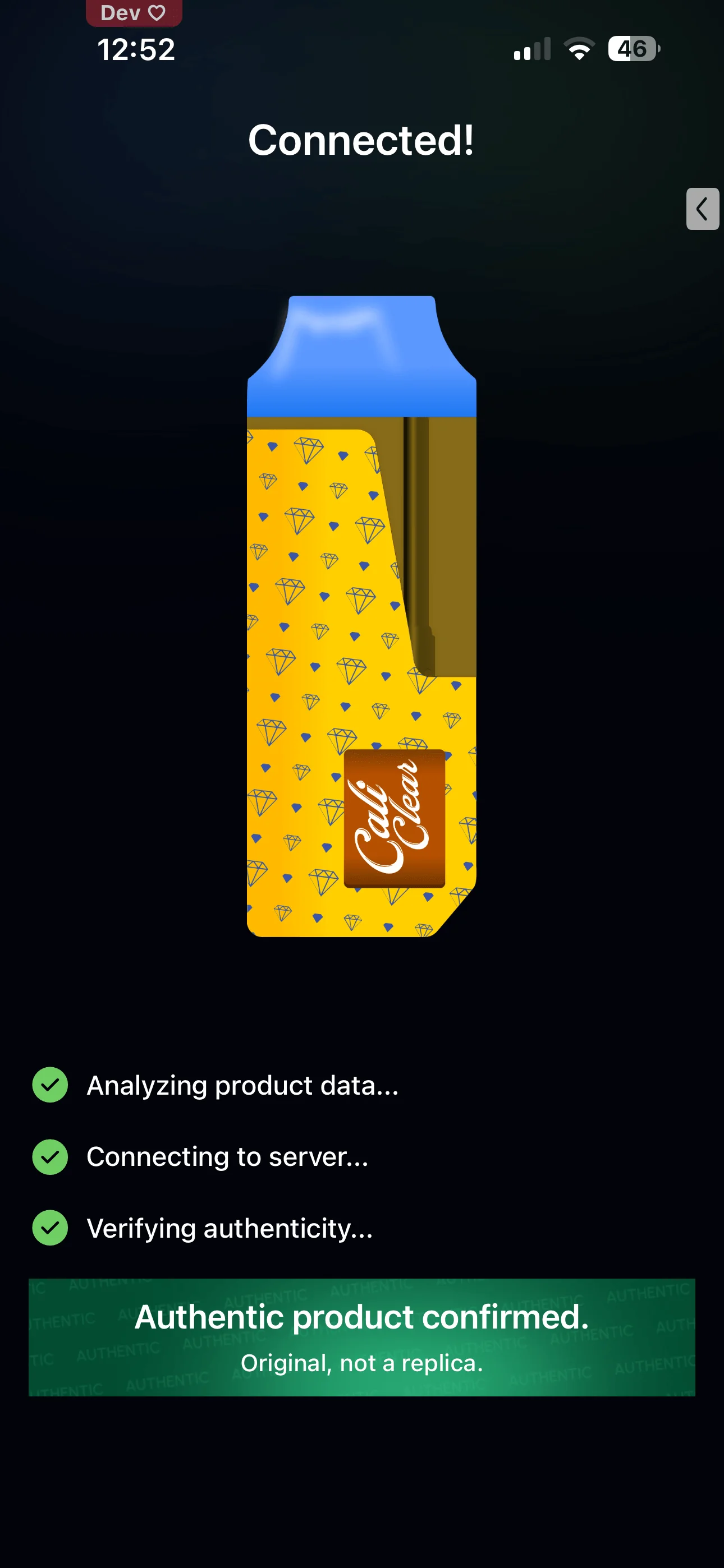 Verifies itself — on-device authentication confirmed