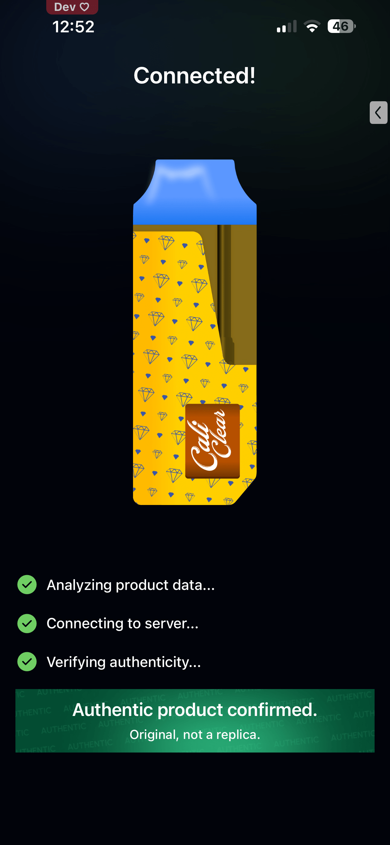 Verifies itself — on-device authentication confirmed