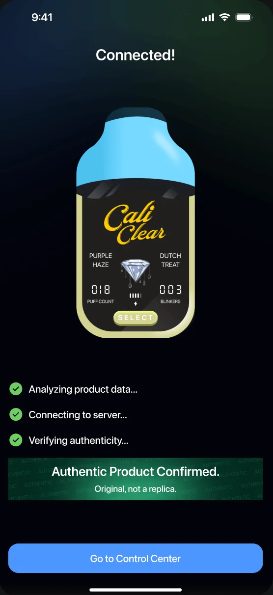 Mini Select verifying itself in the Cali Clear app