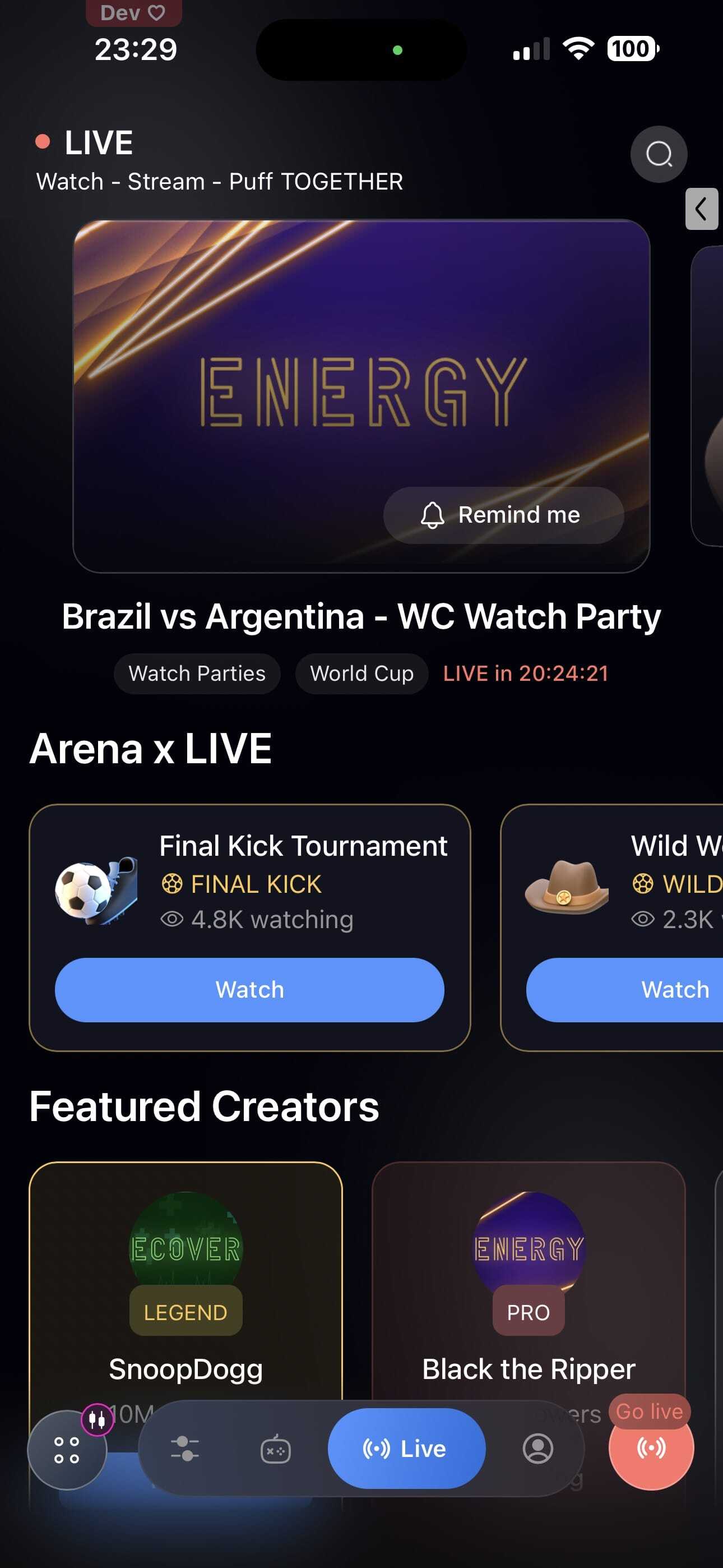 Live — in the app